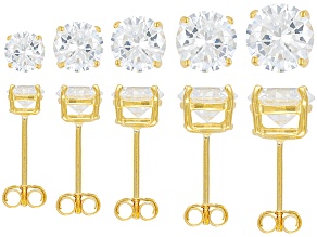 White Cubic Zirconia 18k Yellow Gold Over Sterling Silver Earrings Set Of 5