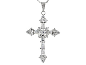 White Cubic Zirconia Rhodium Over Sterling Silver Cross Pendant With Chain 2.95ctw (1.49ctw DEW)