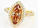 Champagne And White Cubic Zirconia 18K Yellow Gold Over Sterling Silver Ring 5.10ctw