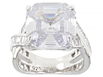 Picture of White Cubic Zirconia Rhodium Over Sterling Silver Asscher Cut Ring 15.74ctw