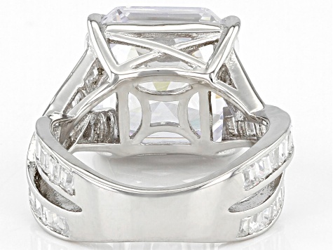 White Cubic Zirconia Rhodium Over Sterling Silver Asscher Cut Ring 15.74ctw