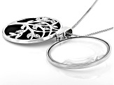 White Cubic Zirconia And Magnifying Glass Rhodium Over Brass Magnifying Lens Necklace 1.52ctw