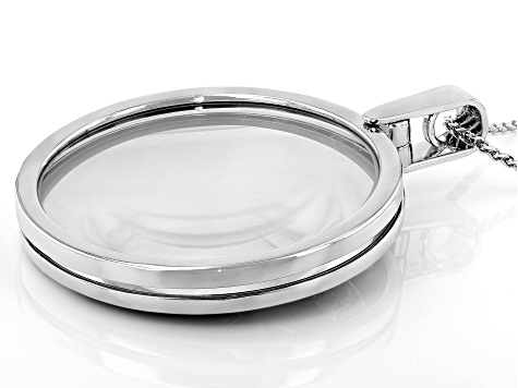 White Cubic Zirconia And Magnifying Glass Rhodium Over Brass Magnifying Lens Necklace 1.52ctw