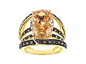 Champagne And Mocha Cubic Zirconia 18k Yellow Gold Over Sterling Silver Ring 10.83ctw