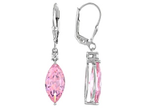 Pink And White Cubic Zirconia Rhodium Over Sterling Silver Earrings 9.17ctw