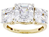 White Cubic Zirconia 18k Yellow Gold Over Sterling Silver Asscher Cut Ring 11.70ctw