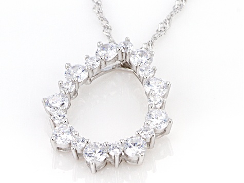 White Cubic Zirconia Rhodium Over Sterling Silver Pendant With Chain. DEW 1.8CTW