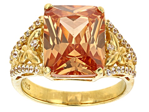 Champagne and White Cubic Zirconia 18k Yellow Gold Over Sterling Silver Ring 9.29ctw