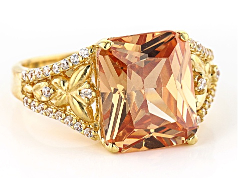 Champagne and White Cubic Zirconia 18k Yellow Gold Over Sterling Silver Ring 9.29ctw