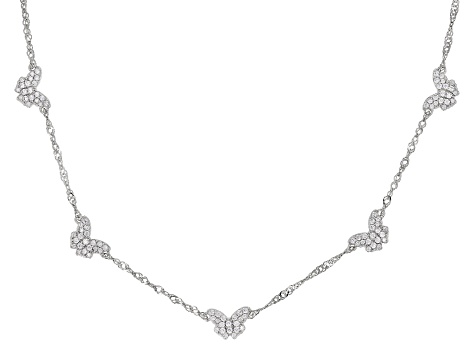White Cubic Zirconia Rhodium Over Sterling Silver Butterfly Necklace 1.21ctw