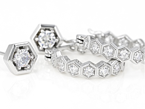 White Cubic Zirconia Rhodium Over Sterling Silver Hoop And Stud Earring Set 2.10ctw