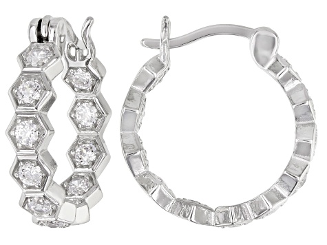 White Cubic Zirconia Rhodium Over Sterling Silver Hoop And Stud Earring Set 2.10ctw