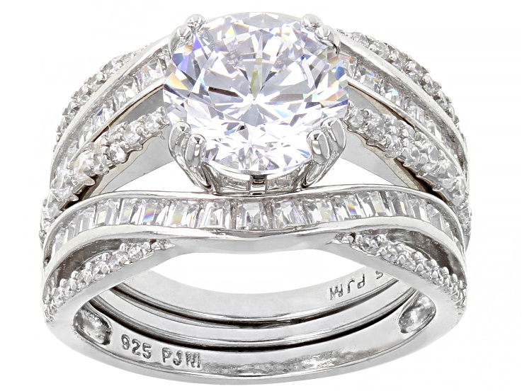 White Cubic Zirconia Rhodium Over Sterling Silver Ring Set