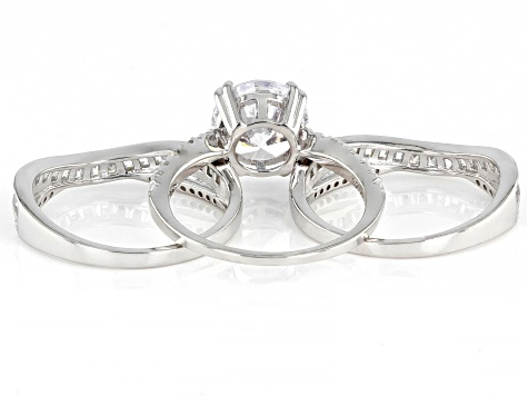White Cubic Zirconia Rhodium Over Sterling Silver Ring Set