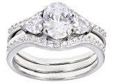 White Cubic Zirconia Rhodium Over Sterling Silver Ring With Two Bands 3.42ctw