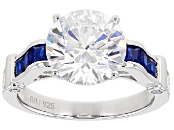 Picture of Blue Lab Created Spinel And White Cubic Zirconia Rhodium Over Silver Ring 7.39ctw