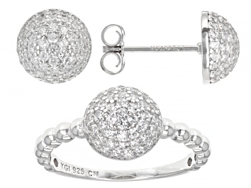 Picture of White Cubic Zirconia Rhodium Over Sterling Silver Ring And Earring Set 2.11ctw