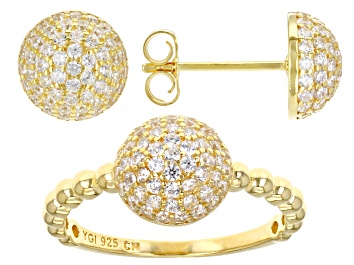 Picture of White Cubic Zirconia 18K Yellow Gold Over Sterling Silver Ring And Earring Set 2.11ctw