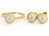 White Cubic Zirconia 18K Yellow Gold Over Sterling Silver Ring And Earring Set 2.11ctw