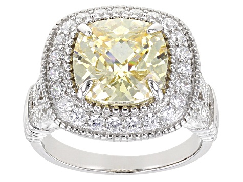 Yellow and White Cubic Zirconia  Rhodium over Silver Ring. 8.98ctw