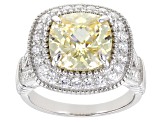 Yellow and White Cubic Zirconia  Rhodium over Silver Ring. 8.98ctw