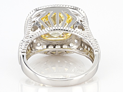 Yellow and White Cubic Zirconia  Rhodium over Silver Ring. 8.98ctw