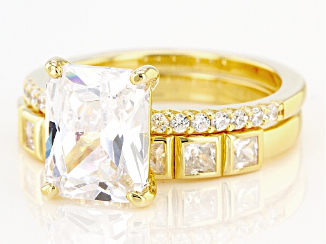 White Cubic Zirconia 18K Yellow Gold Over Sterling Silver Ring With Band (3.32ctw DEW)