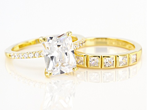 White Cubic Zirconia 18K Yellow Gold Over Sterling Silver Ring With Band (3.32ctw DEW)