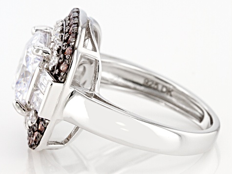White And Brown Cubic Zirconia Rhodium Over Sterling Silver Ring. 4.43ctw (2.95ctw DEW)