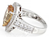 Champagne and White Cubic Zirconia Rhodium Over Silver Ring. 4.17ctw  (3.35ctw DEW)