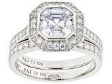 White Cubic Zirconia Platinum Over Sterling Silver Asscher Cut Ring With Band 4.17ctw
