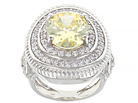 Yellow and White Cubic Zirconia Rhodium Over Sterling Silver Ring     (6.19ctw DEW)