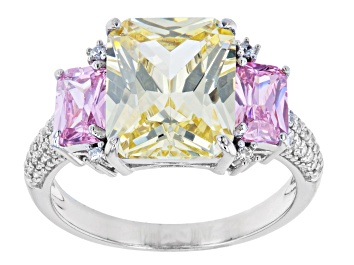 Picture of Yellow, White and Pink Cubic Zirconia Rhodium Over Silver Ring (5.69ctw DEW)