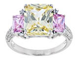 Yellow, White and Pink Cubic Zirconia Rhodium Over Silver Ring (5.69ctw DEW)