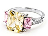 Yellow, White and Pink Cubic Zirconia Rhodium Over Silver Ring (5.69ctw DEW)