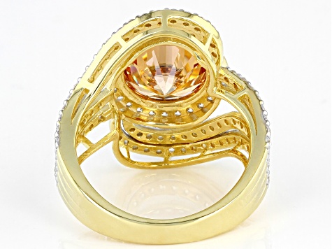 Champagne and White Cubic Zirconia 18k Yellow Gold Over Sterling Silver Ring (4.75ctw DEW)