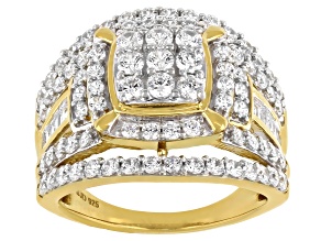 White Cubic Zirconia 18K Yellow Gold Over Sterling Silver Ring 3.30ctw