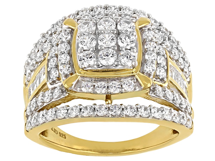 White Cubic Zirconia 18K Yellow Gold Over Sterling Silver