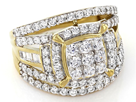 White Cubic Zirconia 18K Yellow Gold Over Sterling Silver