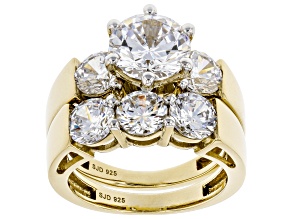 White Cubic Zirconia 18K Yellow Gold Over Sterling Silver Ring With Band 7.50ctw