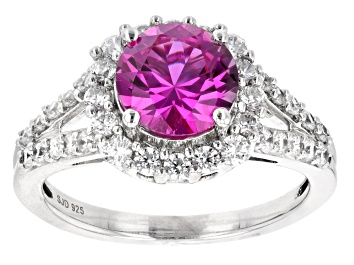 Picture of Lab Created Pink Sapphire And White Cubic Zirconia Rhodium Over Sterling Silver Ring 3.47ctw