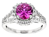 Lab Created Pink Sapphire And White Cubic Zirconia Rhodium Over Sterling Silver Ring 3.47ctw
