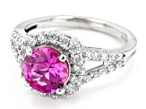 Lab Created Pink Sapphire And White Cubic Zirconia Rhodium Over Sterling Silver Ring 3.47ctw