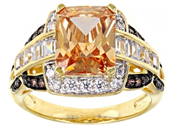 Picture of Champagne, Mocha, And White Cubic Zirconia 18K Yellow Gold Over Sterling Silver Ring 7.59ctw