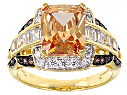 Brown And White Cubic Zirconia 18k Rose Gold Over Silver Ring 1.09ctw