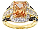 Champagne, Mocha, And White Cubic Zirconia 18K Yellow Gold Over Sterling Silver Ring 7.59ctw