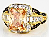 Champagne, Mocha, And White Cubic Zirconia 18K Yellow Gold Over Sterling Silver Ring 7.59ctw