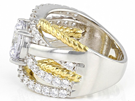White Cubic Zirconia Rhodium And 18k Yellow Gold Over Sterling Silver Ring (3.19ctw DEW)