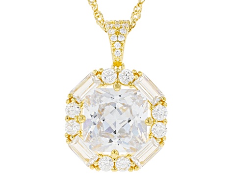 White Cubic Zirconia 18K Yellow Gold Over Sterling Silver Pendant With Chain 11.90ctw