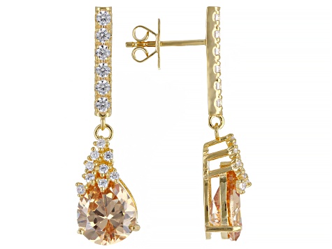 Champagne and White Cubic Zirconia 18k Yellow Gold Over Sterling Silver Earrings (5.46ctw DEW)
